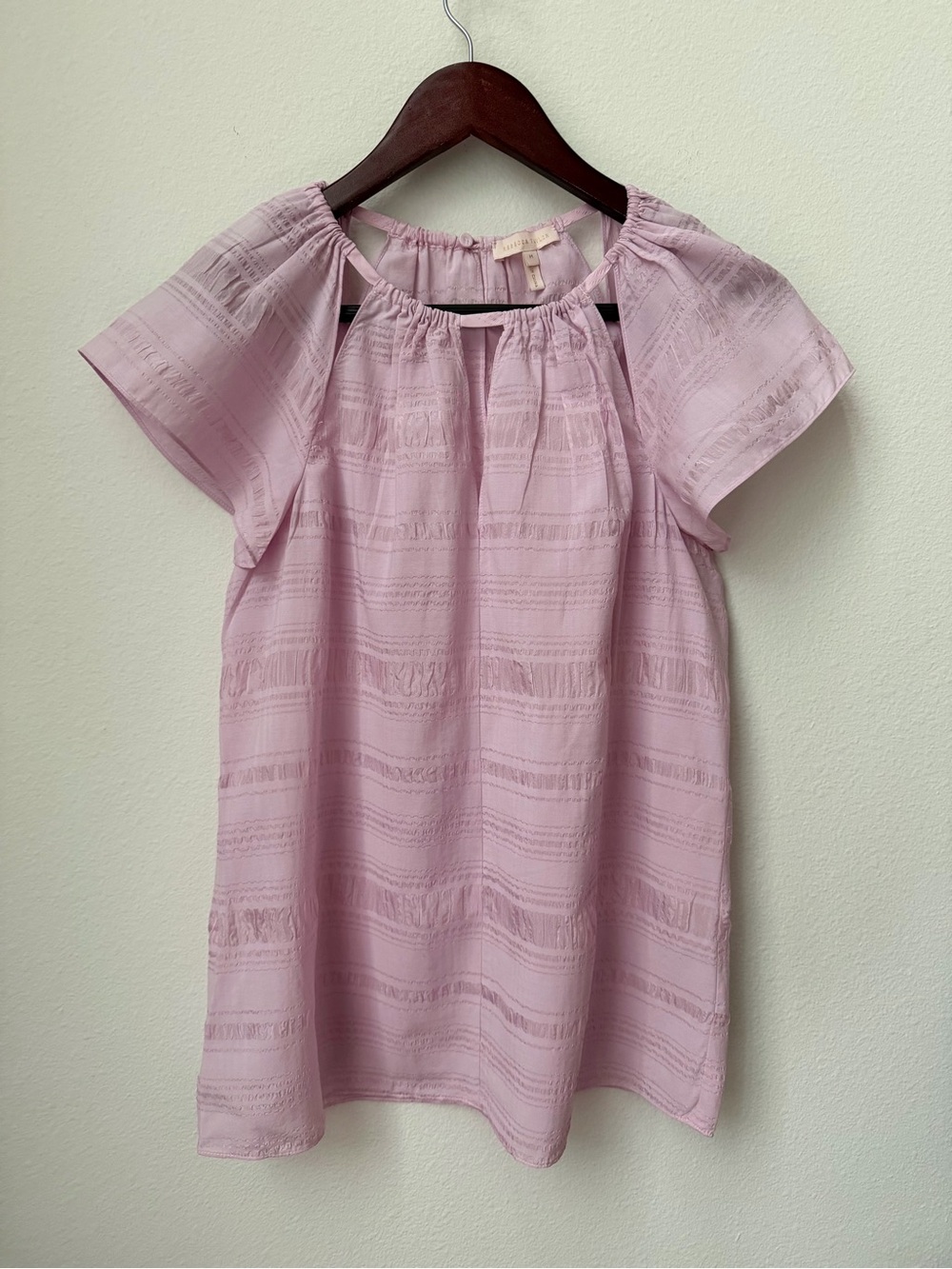 Rebecca Taylor Pink Seersucker Silk Blend Top | Flutter Sleeve Blouse | Size M